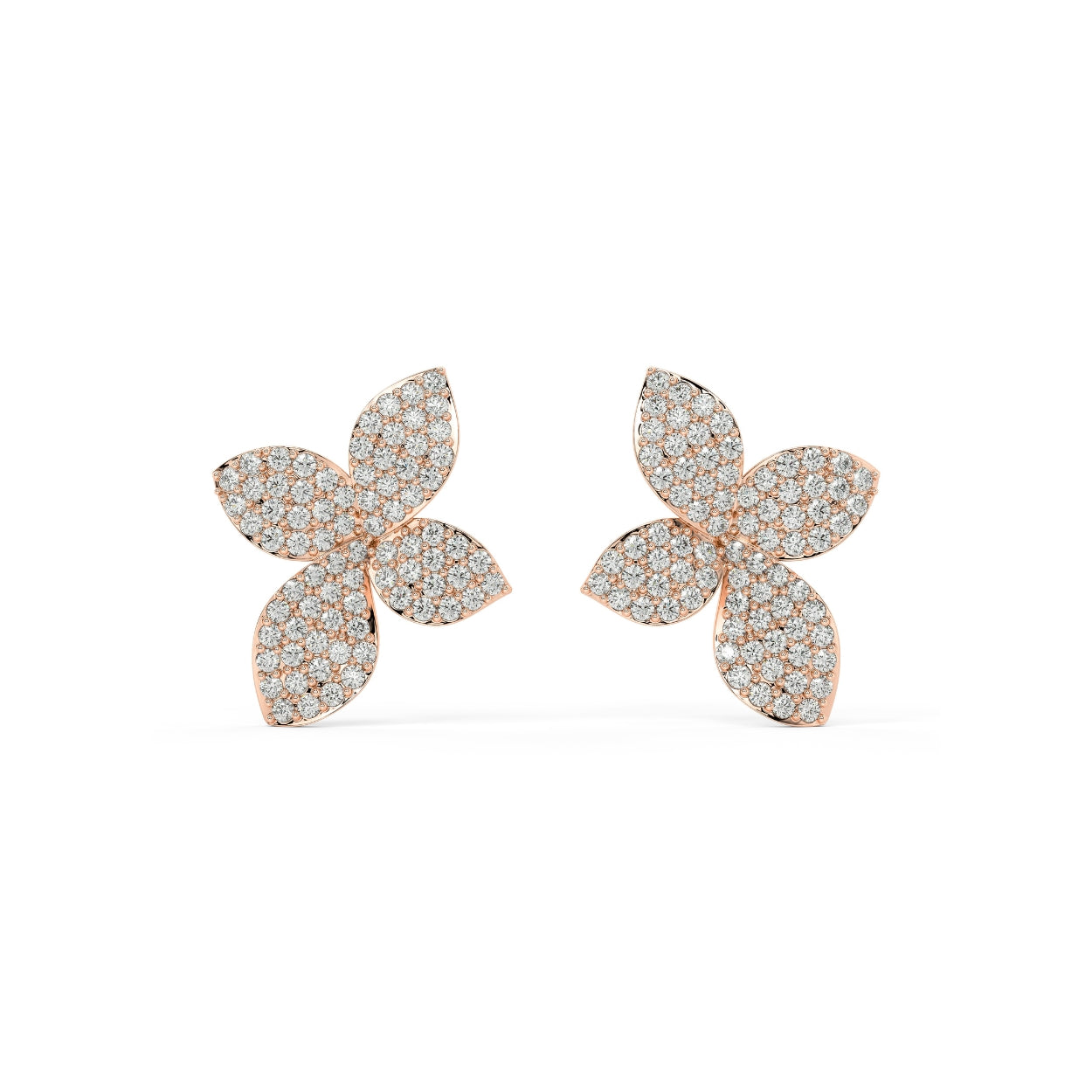 Pair of Aalaya Pave 2.88 CTW lab-grown diamond floral stud earrings in rose gold, with 156 pave-set rounds forming a petal cluster for intricate detail and subtle sparkle.