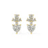 Pair of Diamore Earrings in yellow gold with fancy yellow heart lab grown diamond hanging below white floral cluster of pear marquise and round cuts for vibrant passion and crisp brilliance on white background.
