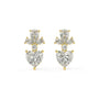 Pair of Diamore Earrings in yellow gold with fancy yellow heart lab grown diamond hanging below white floral cluster of pear marquise and round cuts for vibrant passion and crisp brilliance on white background.
