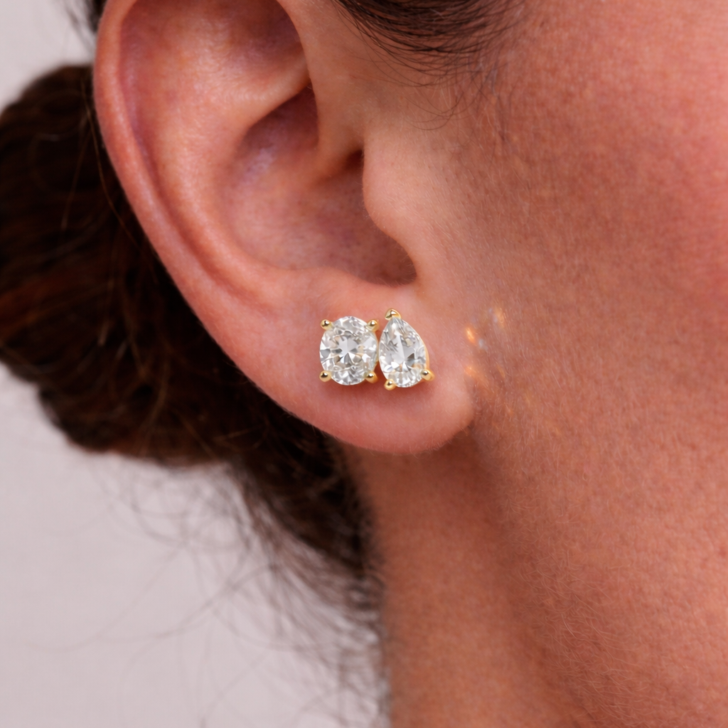 Toi et Moi Studs: Pear and Oval Lab-Grown Diamonds