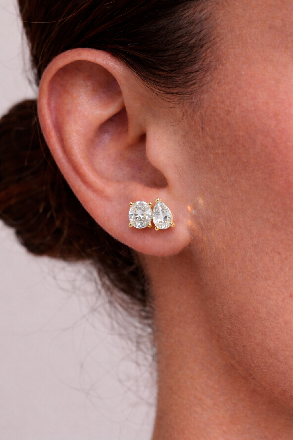 Toi et Moi Studs: Pear and Oval Lab-Grown Diamonds