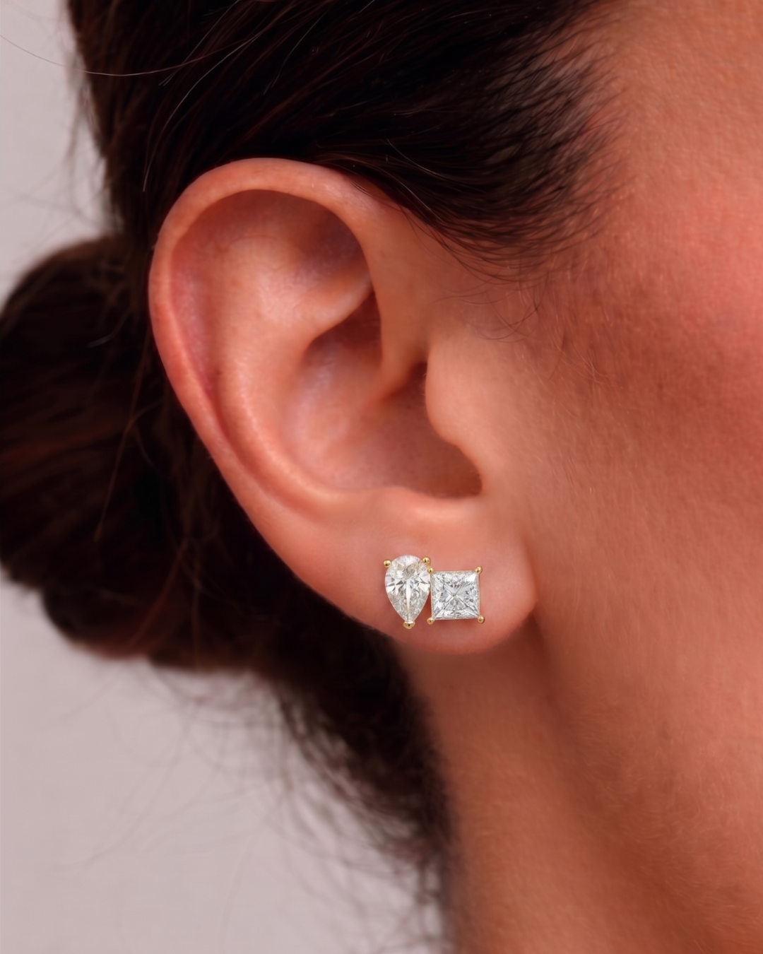 Toi et Moi Studs: Pear and Emerald Lab-Grown Diamonds