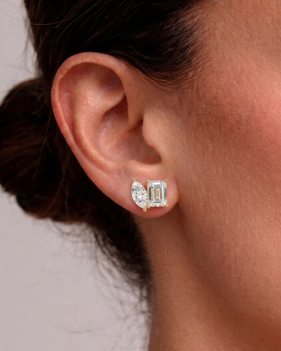Toi et Moi Studs: Emerald and Marquise Lab-Grown Diamonds