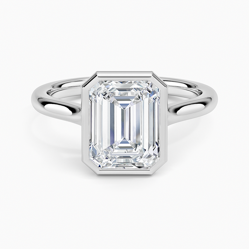 Bezel solitaire engagement ring setting in 14K white gold, top view