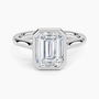 Bezel solitaire engagement ring setting in 14K white gold, top view