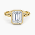 Bezel solitaire engagement ring setting in 14K yellow gold, top view