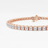 Close-up of four-prong settings and box clasp, 14K rose gold tennis bracelet