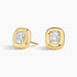 Pair of 2 carat cushion-cut lab-grown diamond stud earrings in a polished 14K yellow gold bezel setting with a screw back closure.