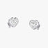 Angled perspective of white gold lab-grown diamond heart earrings with sparkling heart cut stone, pair displayed, elegant bridal diamond studs