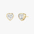 Angled view of yellow gold lab-grown diamond heart earrings featuring cleft-top heart center stone, pair shown, high-end minimalist luxury jewelry