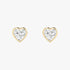Pair of yellow gold lab-grown diamond heart stud earrings with single romantic heart-cut diamond in elegant prong setting, front view, luxury solitaire diamond jewelry