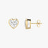 Side profile of yellow gold lab-grown diamond heart stud earrings displaying post backing and open basket prong setting, fine diamond craftsmanship