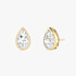 Angled view of yellow gold lab-grown diamond pear earrings featuring rounded-top pointed pear center stone, pair shown, high-end minimalist luxury jewelry