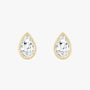 Pair of yellow gold lab-grown diamond pear stud earrings with single teardrop pear-cut diamond in elegant prong setting, front view, luxury solitaire diamond jewelry