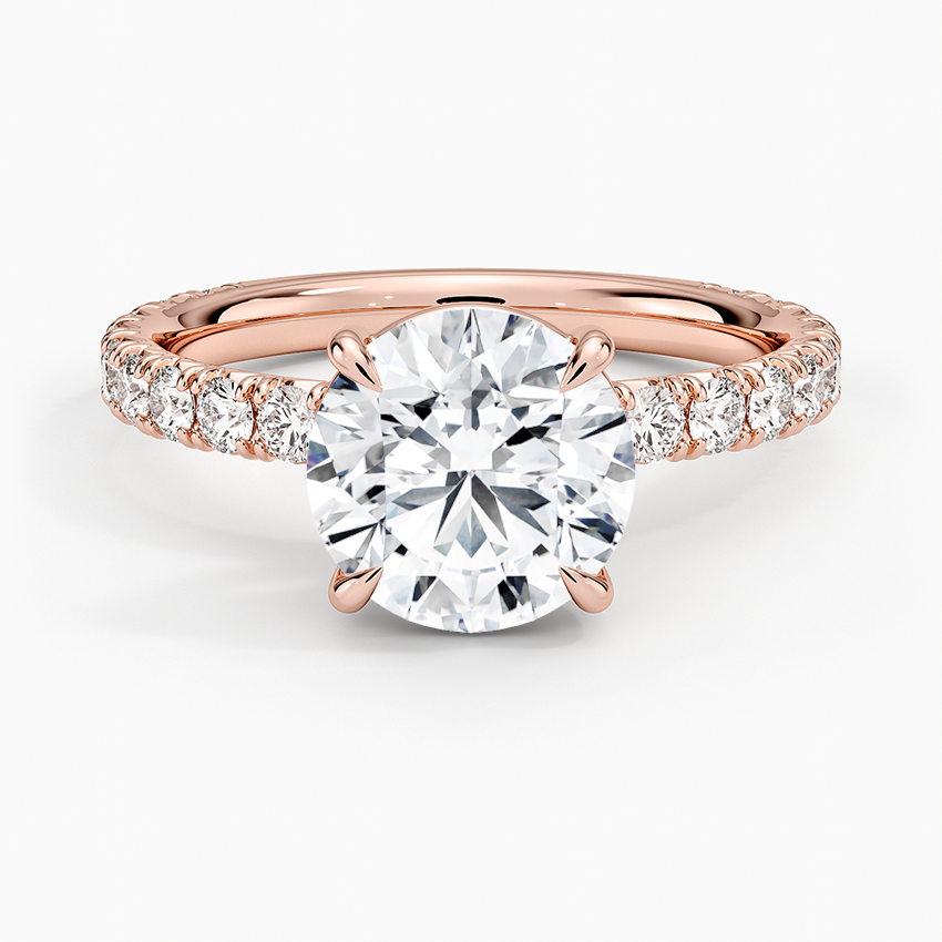 Pavé engagement ring setting in 14K rose gold, top view