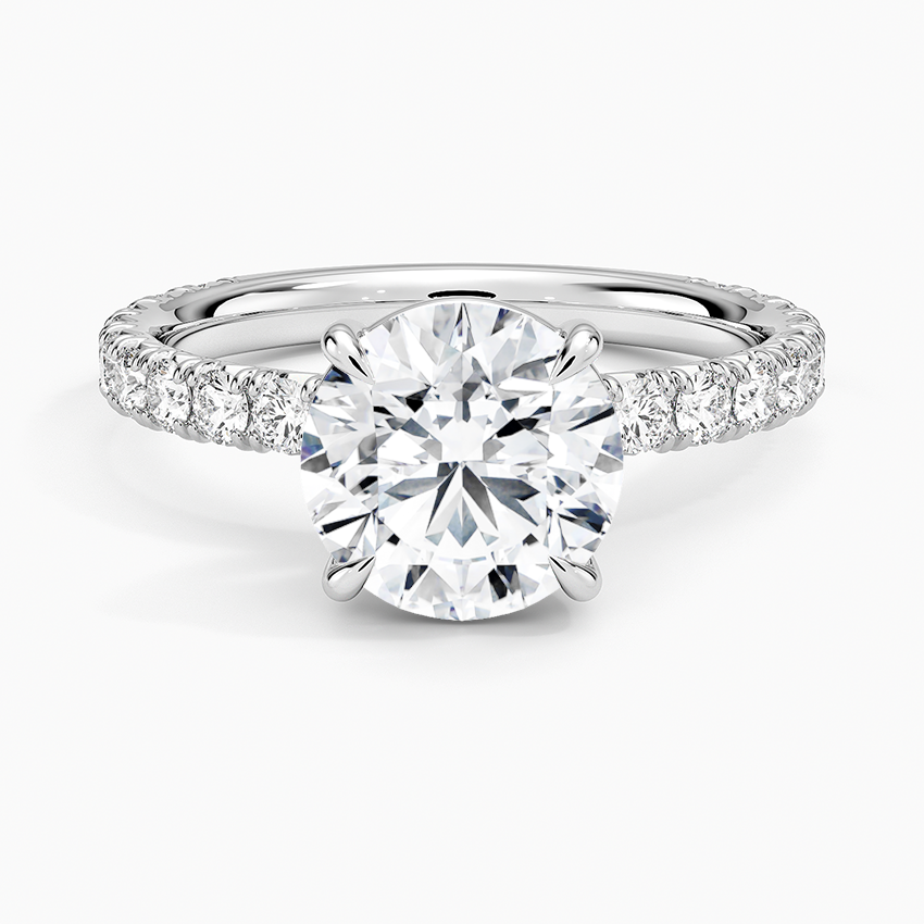 Pavé engagement ring setting in 14K white gold, top view
