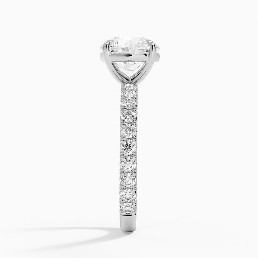 Pavé engagement ring setting in 14K white gold, profile view