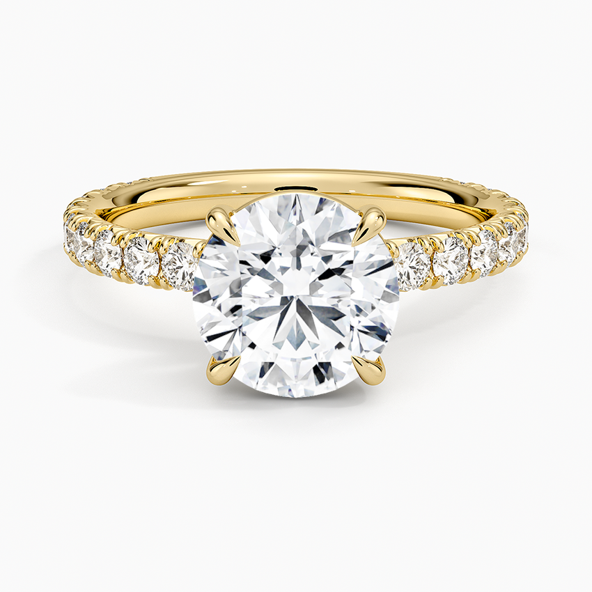 Pavé engagement ring setting in 14K yellow gold, top view