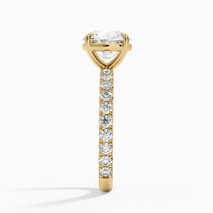 Pavé engagement ring setting in 14K yellow gold, profile view