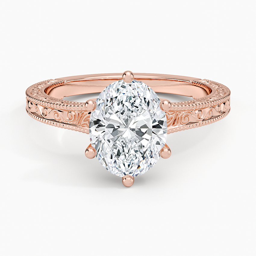 Pavé engagement ring setting in 14K rose gold, top view