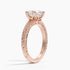 Pavé engagement ring setting in 14K rose gold, angled side view