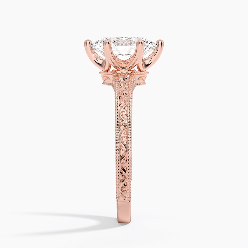 Pavé engagement ring setting in 14K rose gold, profile view