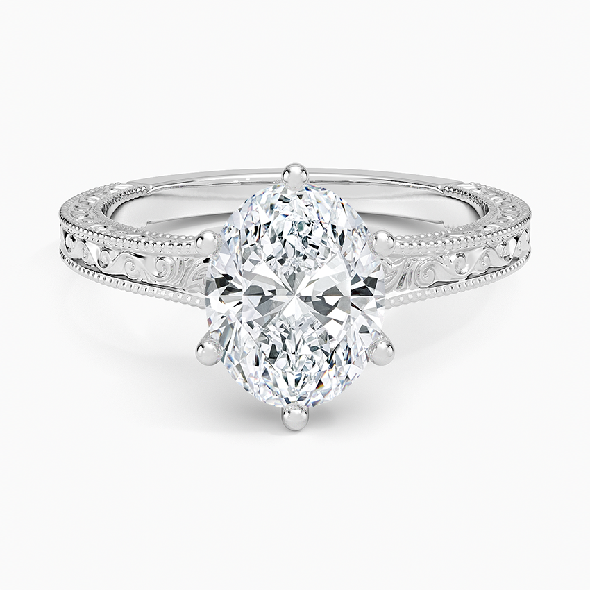 Pavé engagement ring setting in 14K white gold, top view