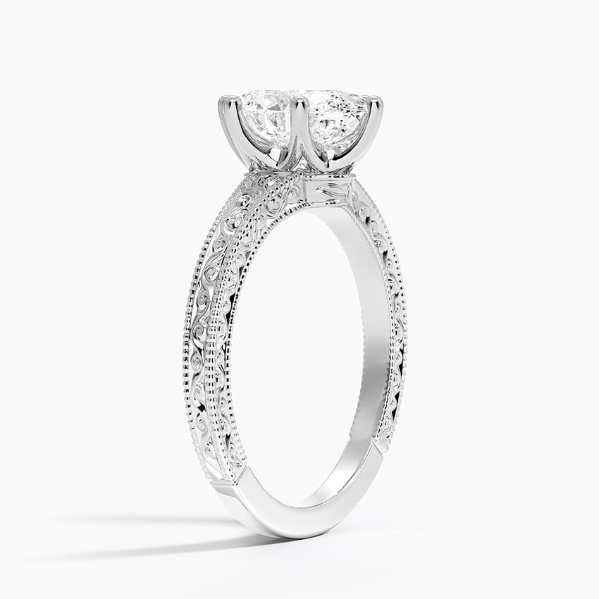 Pavé engagement ring setting in 14K white gold, angled side view
