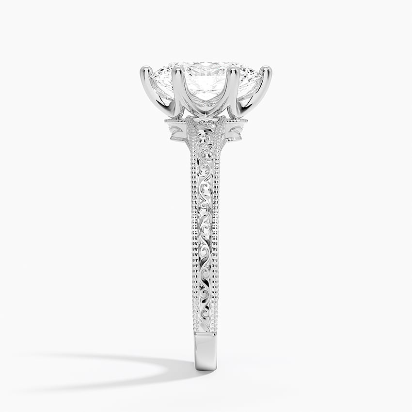 Pavé engagement ring setting in 14K white gold, profile view