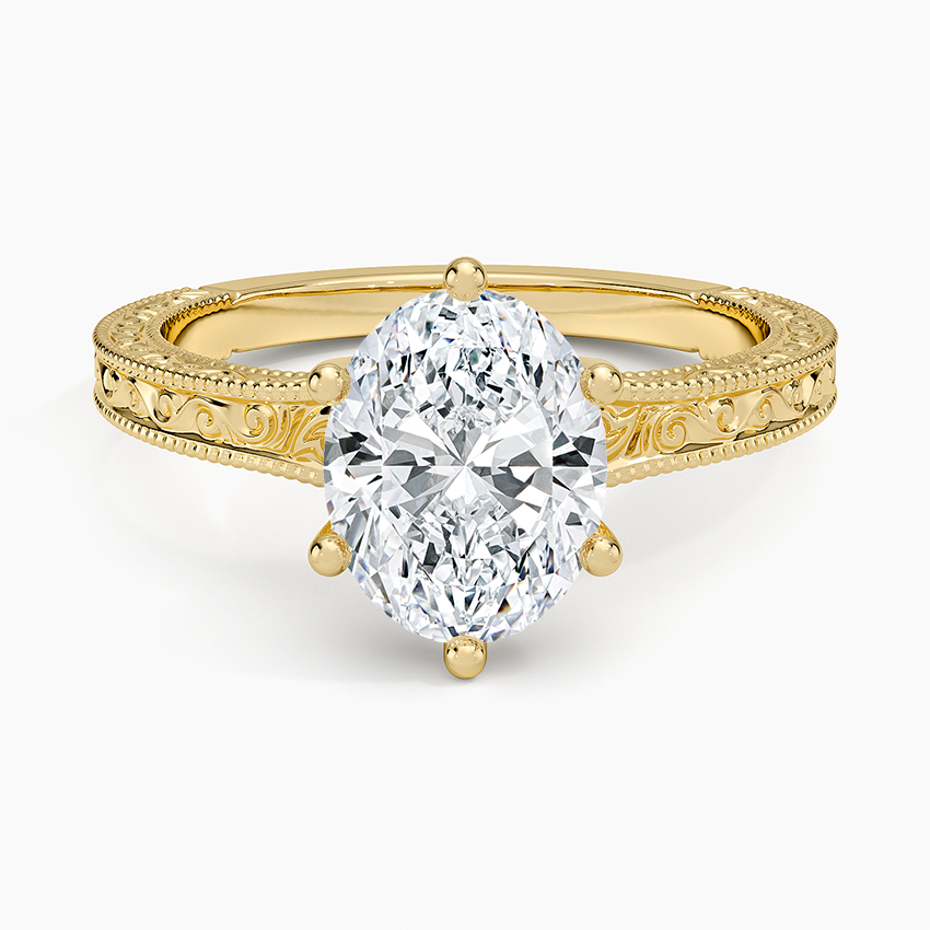 Pavé engagement ring setting in 14K yellow gold, top view