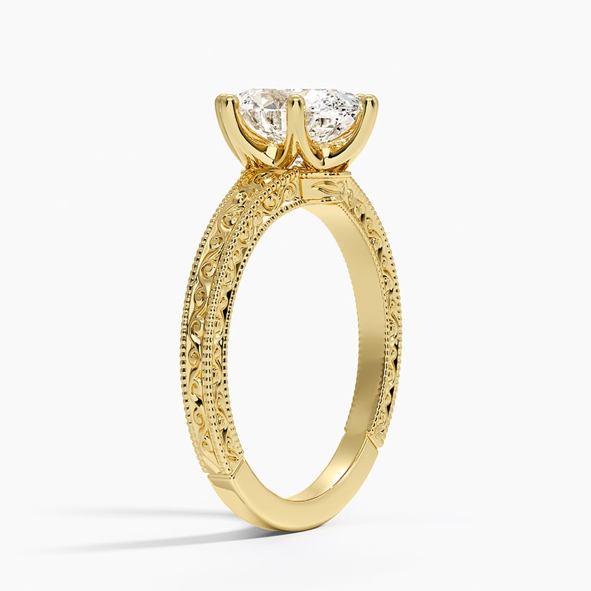 Pavé engagement ring setting in 14K yellow gold, angled side view