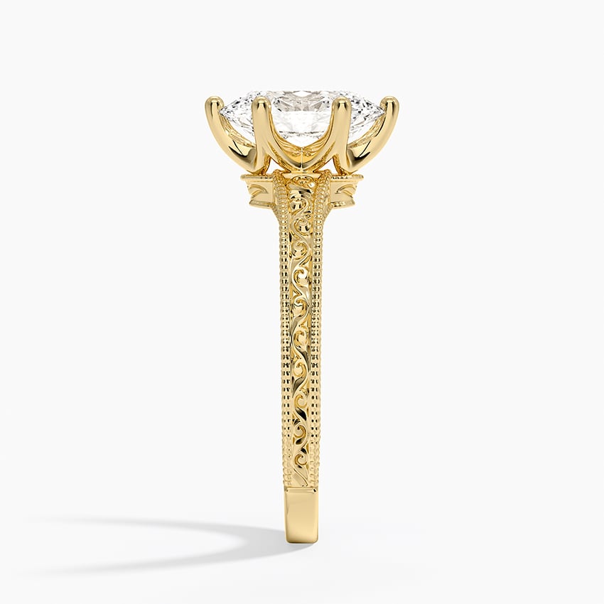 Pavé engagement ring setting in 14K yellow gold, profile view