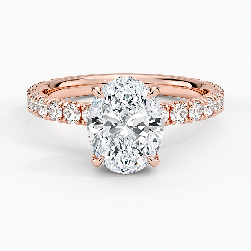 Pavé engagement ring setting in 14K rose gold, top view