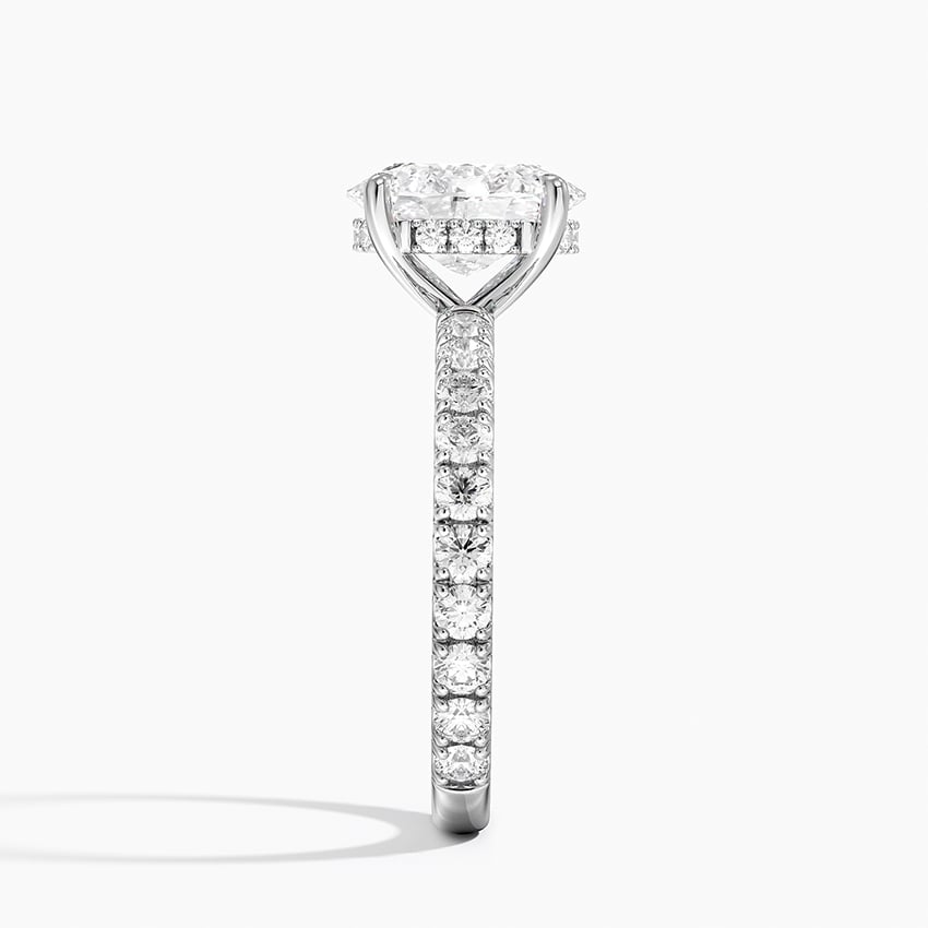 Pavé engagement ring setting in 14K white gold, profile view