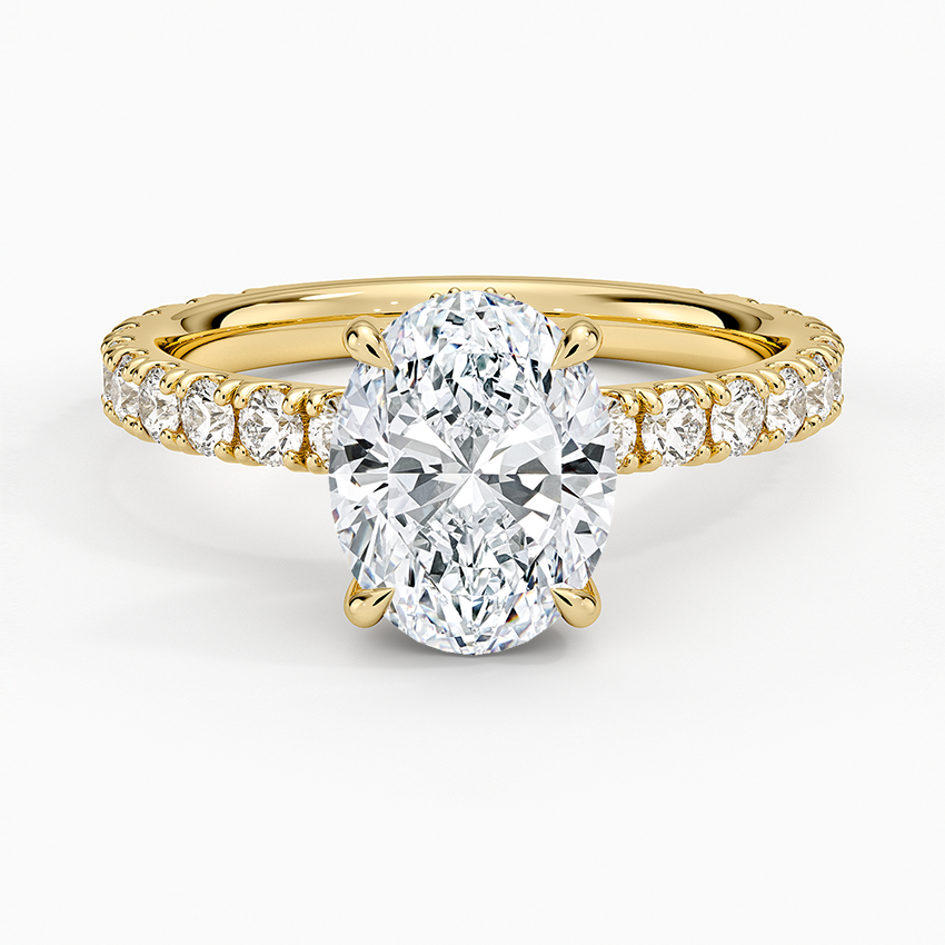 Pavé engagement ring setting in 14K yellow gold, top view