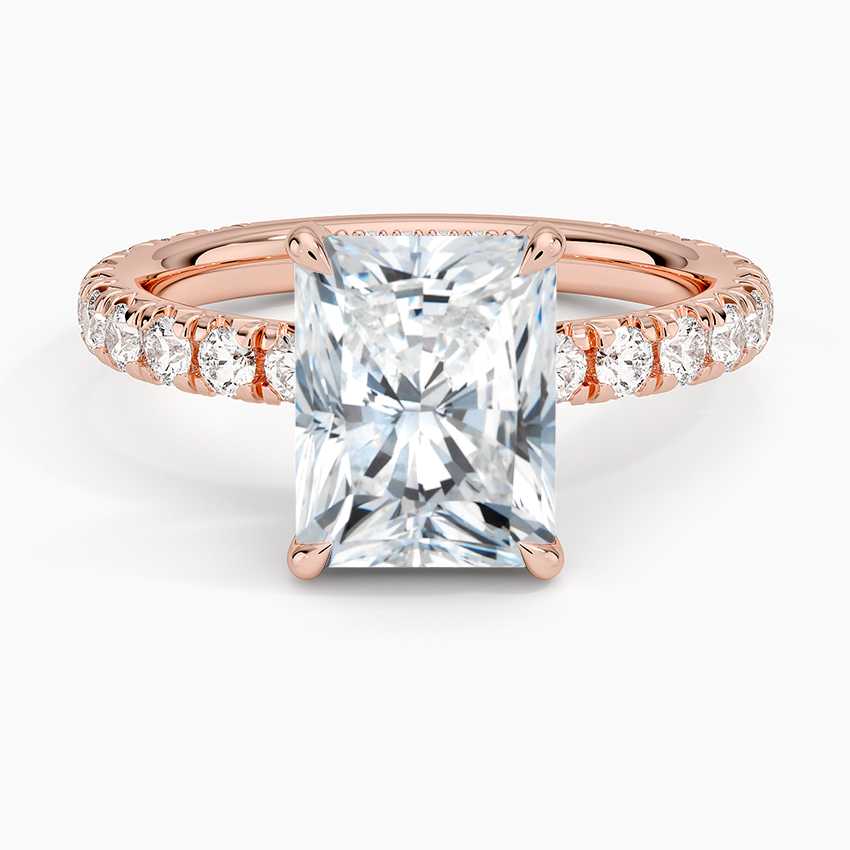 Pavé engagement ring setting in 14K rose gold, top view