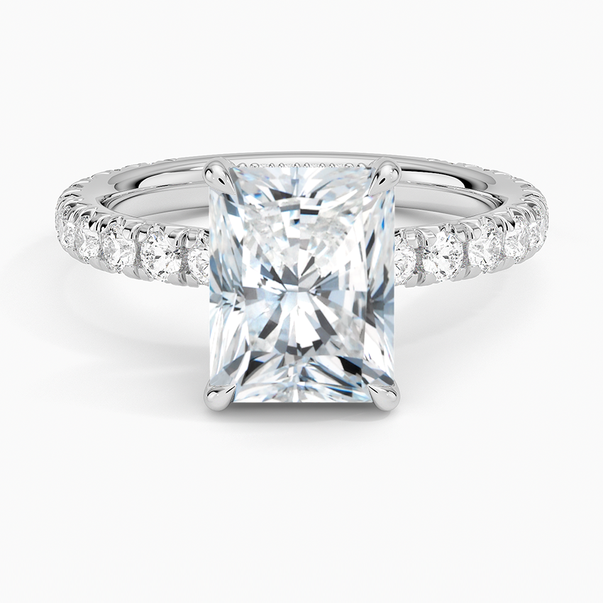 Pavé engagement ring setting in 14K white gold, top view