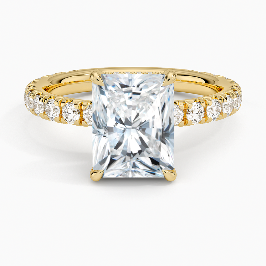 Pavé engagement ring setting in 14K yellow gold, top view