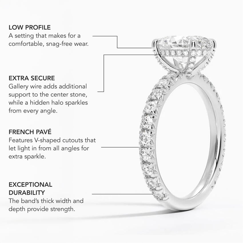 Pavé engagement ring setting in 14K yellow gold, feature details