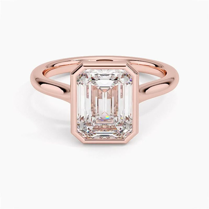 Bezel solitaire engagement ring setting in 14K rose gold, rotating video