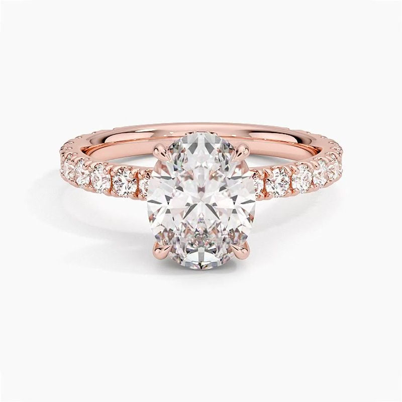 Pavé engagement ring setting in 14K rose gold, rotating video