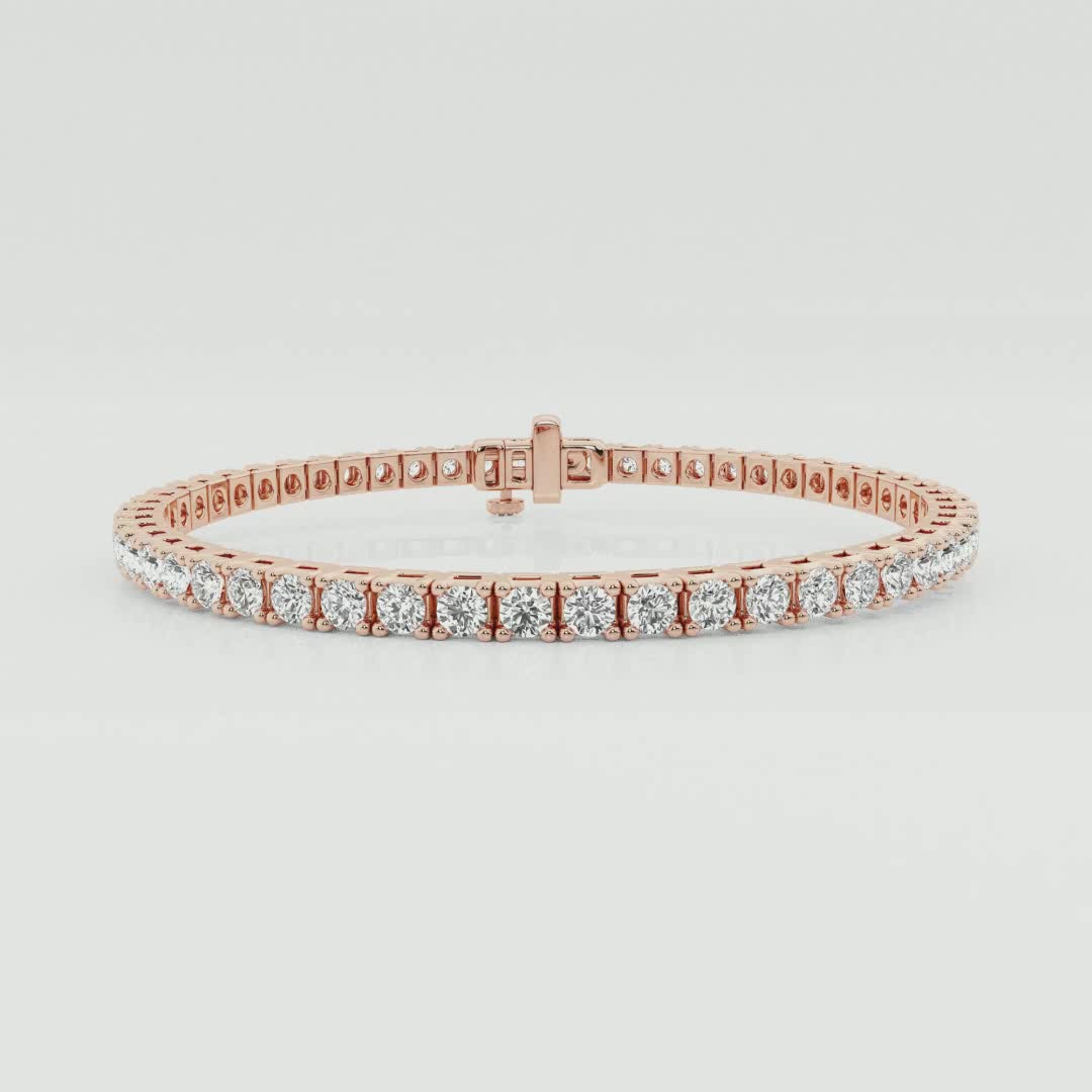 Classic four-prong tennis bracelet in 14K rose gold, 360 view