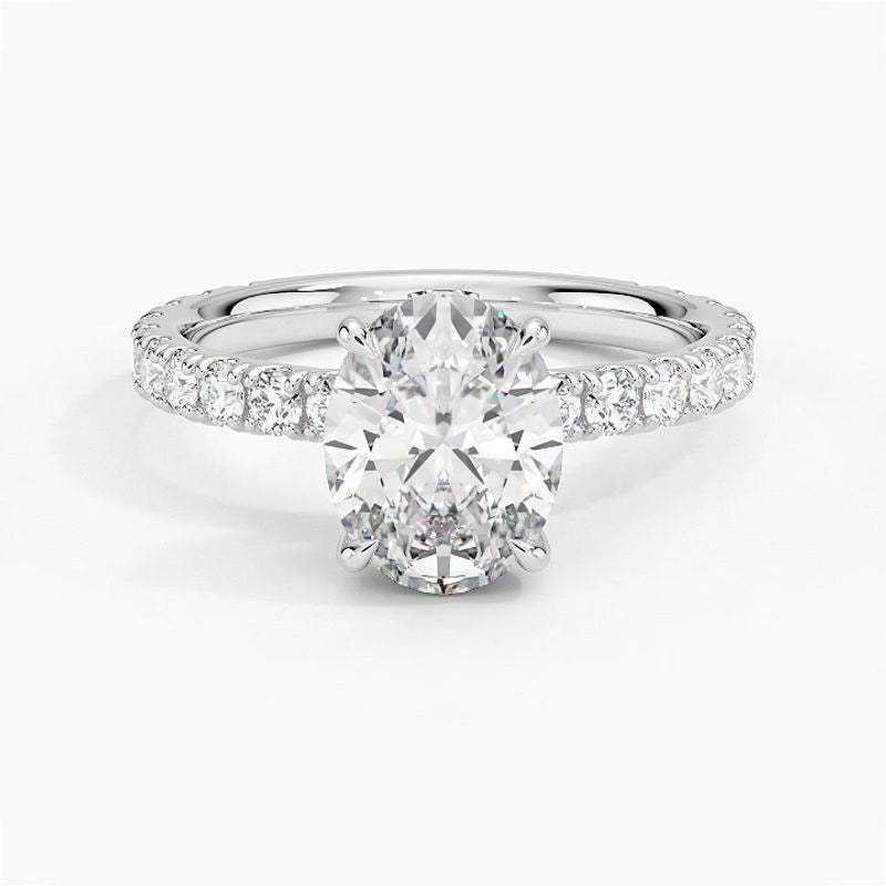Pavé engagement ring setting in 14K white gold, rotating video