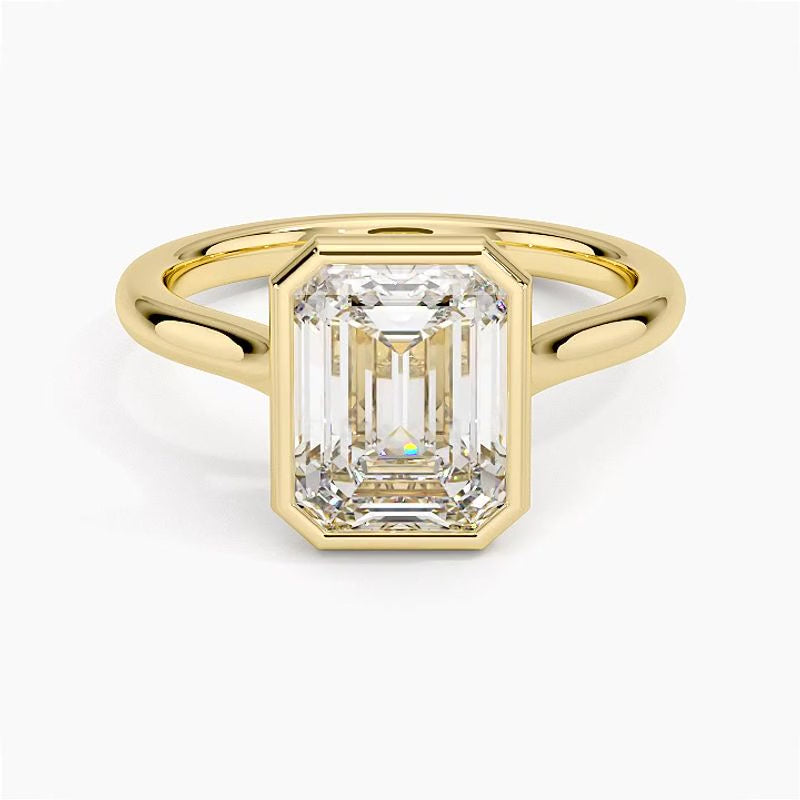 Bezel solitaire engagement ring setting in 14K yellow gold, rotating video