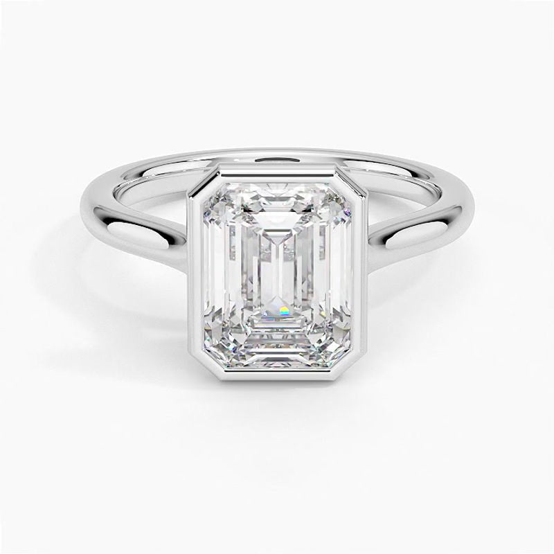 Bezel solitaire engagement ring setting in 14K white gold, rotating video