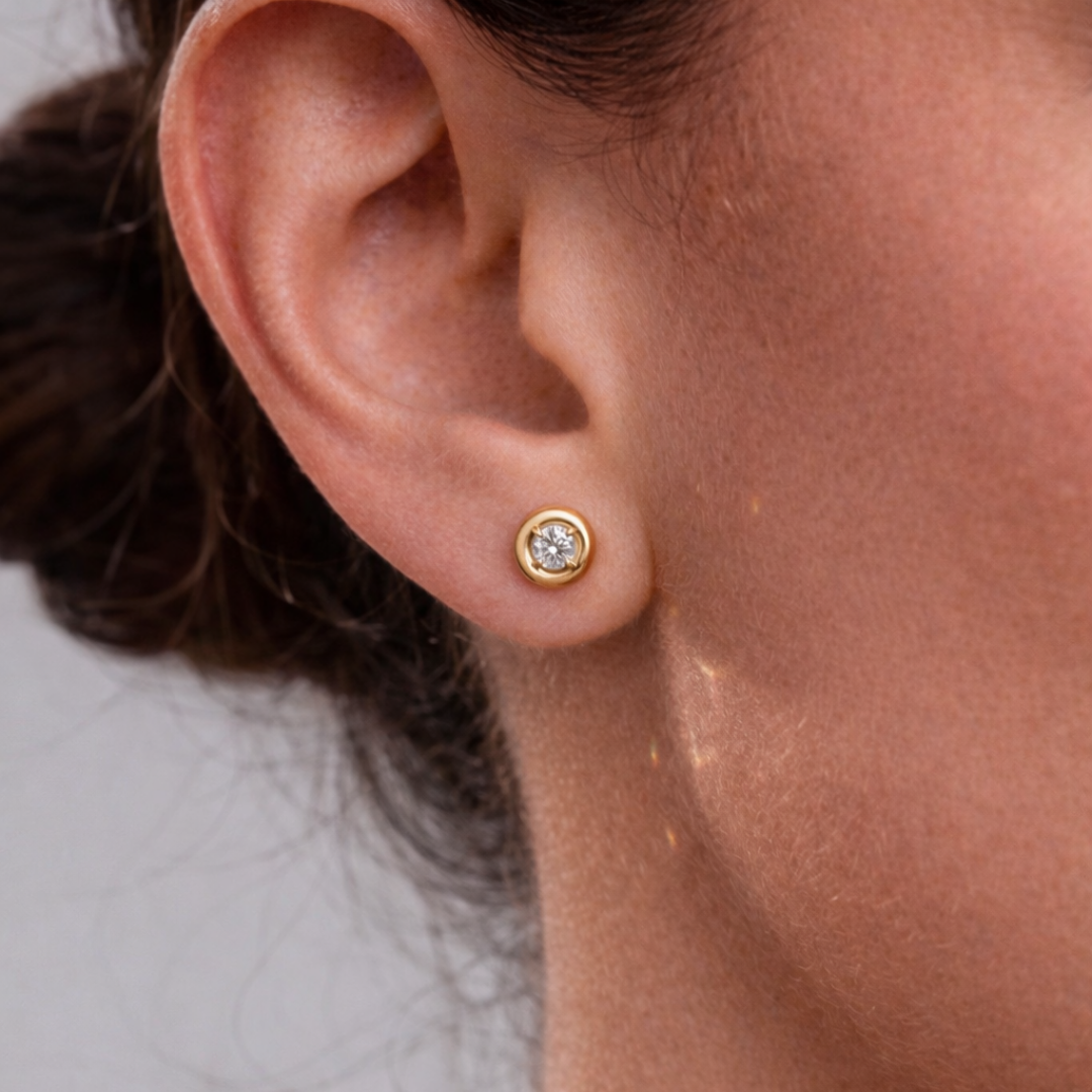 Solenne Studs hero image, lab grown diamond solitaire stud earrings by Diamore Luraya