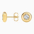 Side profile of yellow gold Solenne studs showing low-profile bezel and screw back post