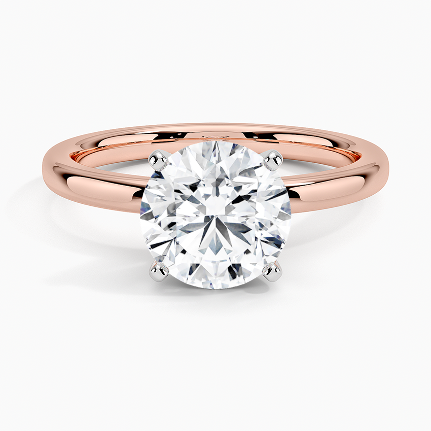 Solitaire engagement ring setting in 14K rose gold, top view