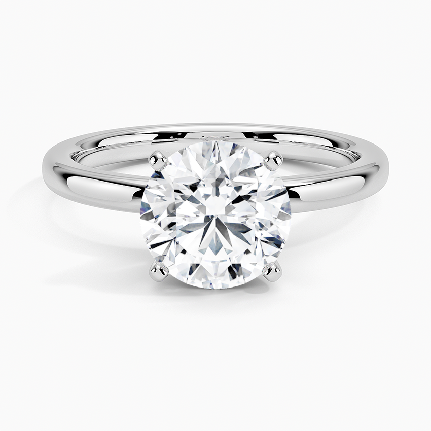 Solitaire engagement ring setting in 14K white gold, top view