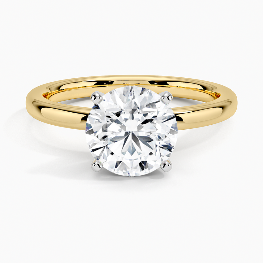 Solitaire engagement ring setting in 14K yellow gold, top view